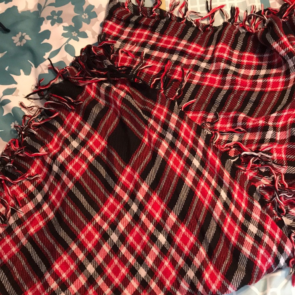 Red, white and black plaid scarf